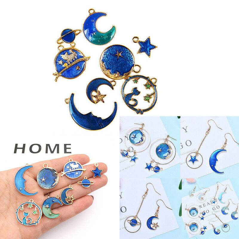 8PC Cute Moon/Star/Planet Enamel Charm Pendant for DIY Earrings/Bracelet .l8