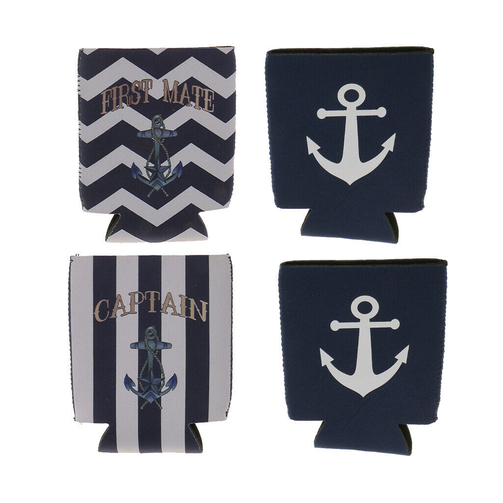4pcs Nautical Anchor Soda Beer Bottle Tin Can Cooler Chilling Sleeve Holder