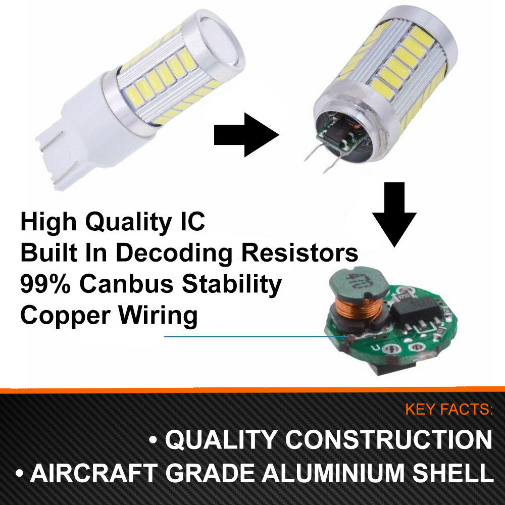 2x T20 33 SMD W21/5W 580 7443 DUAL FILAMENT LED DRL SIDELIGHT SUPER WHITE BULBS