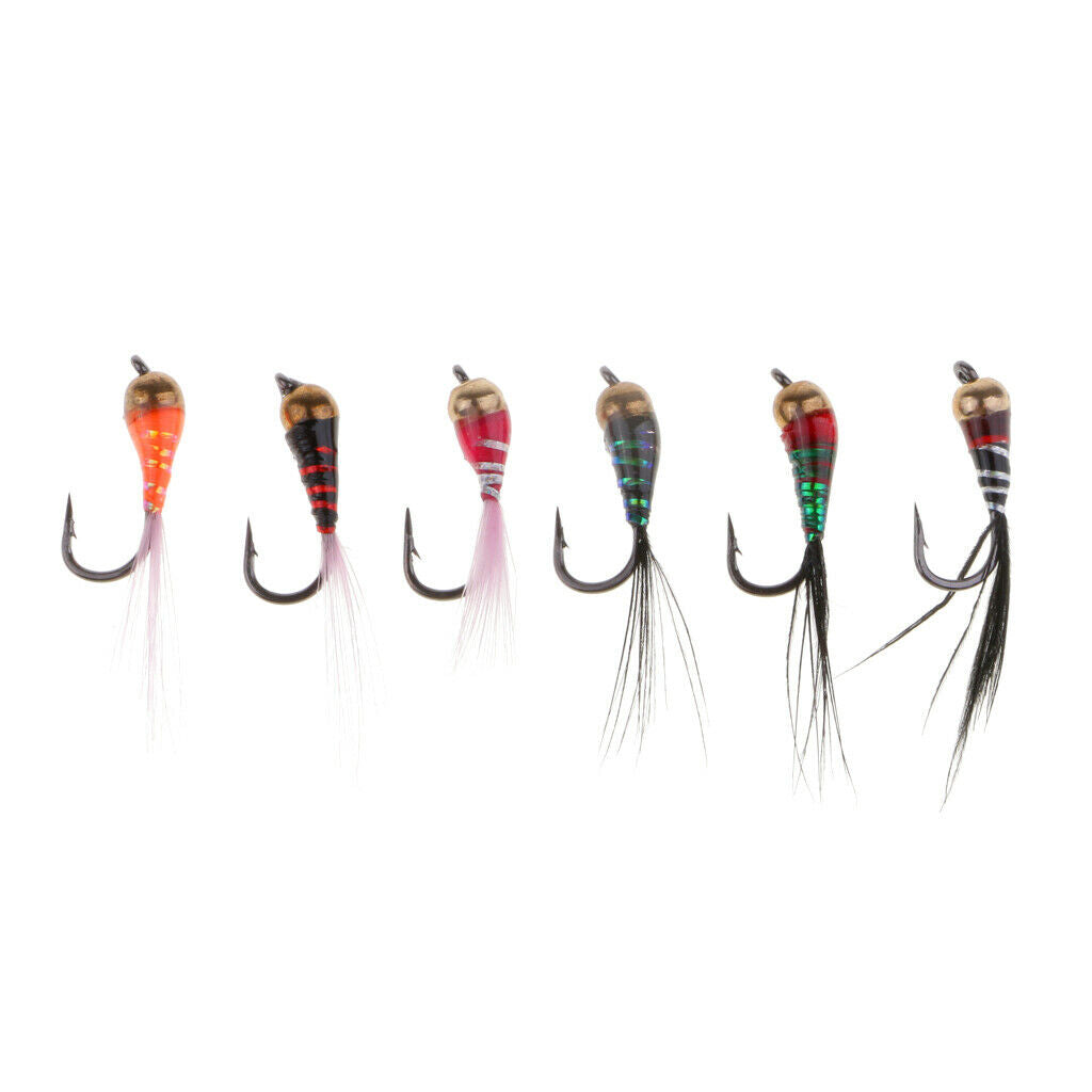 6pc Fly Fishing Trout Flies Brass Bead Head Nymph Fly Sinking Wet Flies Lure