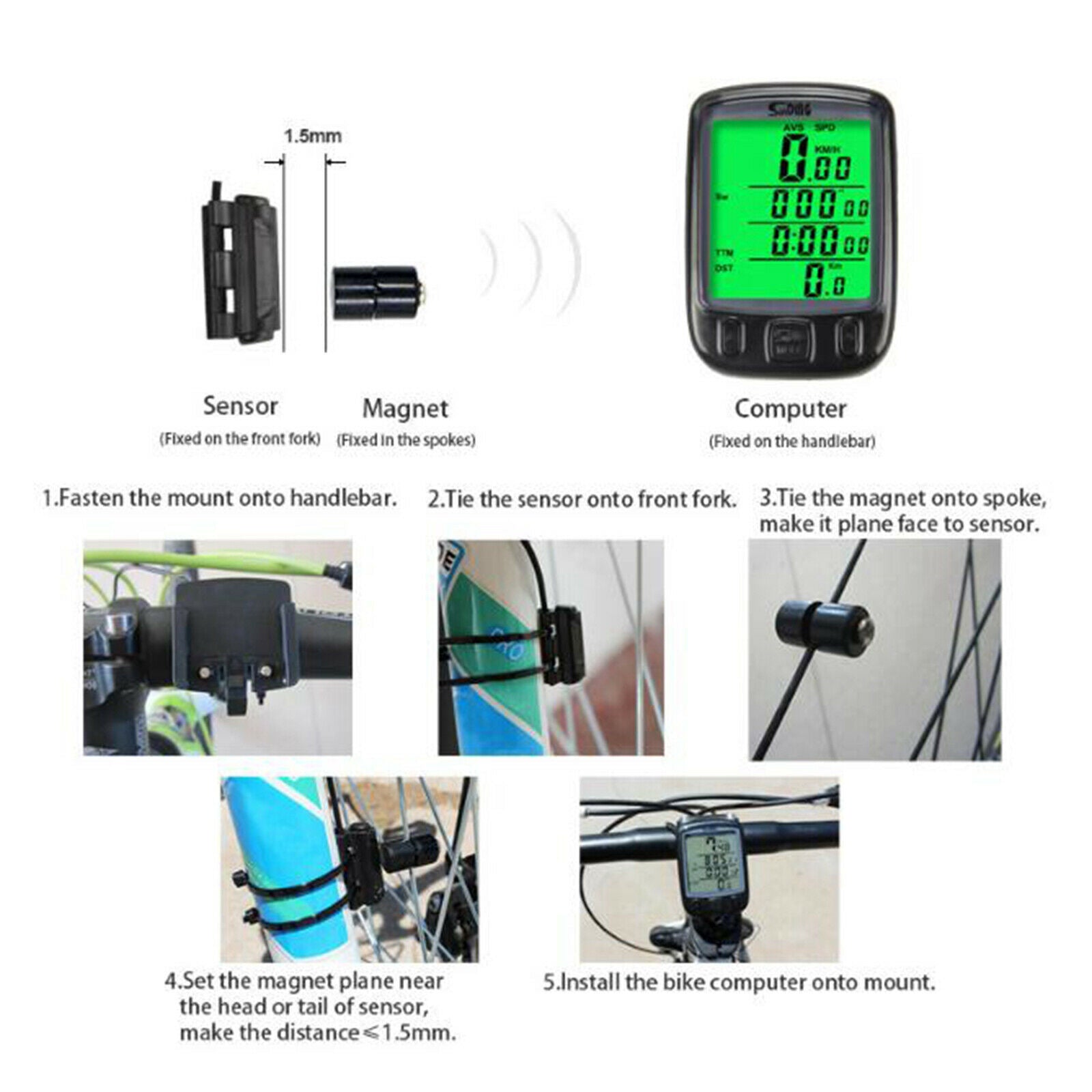 Bike Computer, Bicycle Speedometer Odometer Waterproof Backlight with Digital
