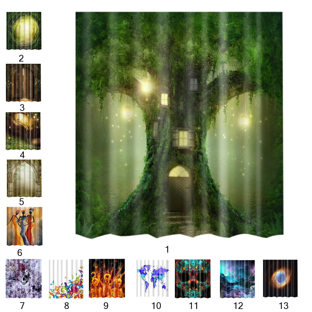 Water Resistant Bathroom Shower Curtain Panel with 12 Hooks Treehouse