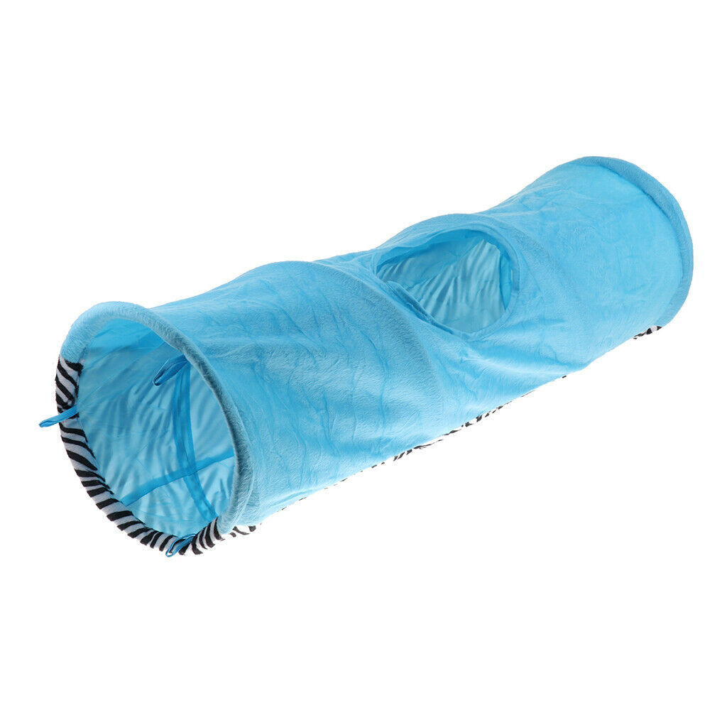 Funny Pet Cat Tunnel 2 Holes Play Tubes Collapsible Rabbit Kitten Toys Blue