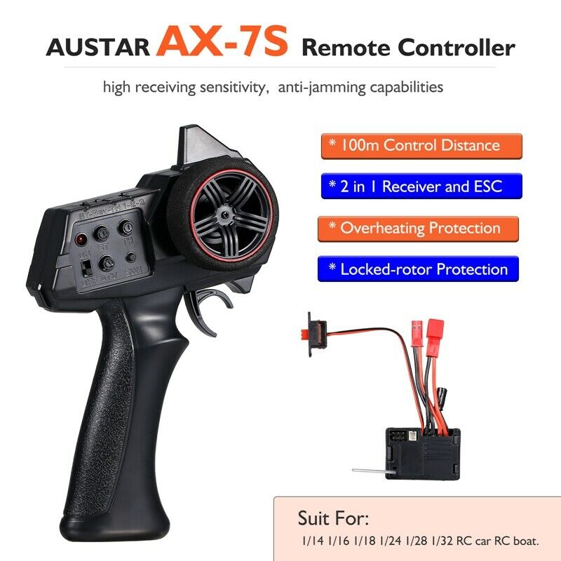 AX-7S AX7S 2.4G 3CH Transmitter Remote Controller with 2 in 1 Receiver ESC fW9M5