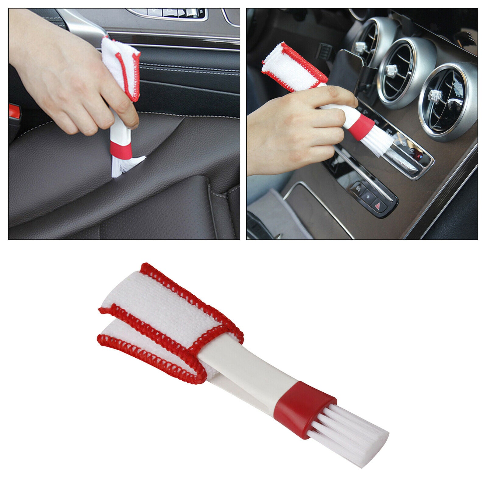 Cleaning Brush Car Air Conditioner Vent Blinds Dust Cleaner Red White