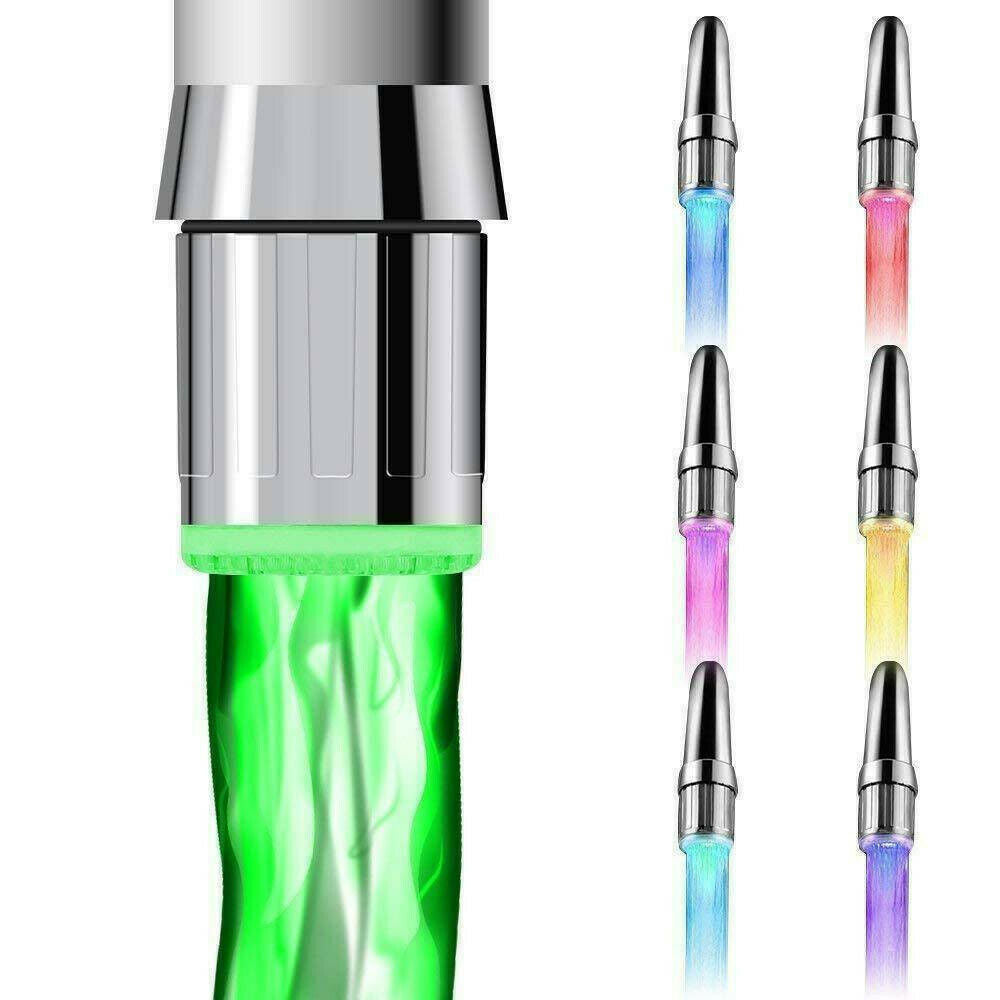 7 Color Changing Temperature Sensor LED Light Glow Water Faucet Stream Tap New