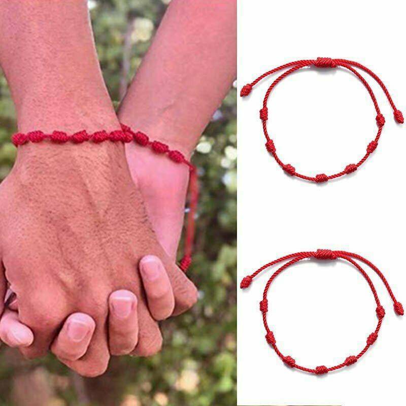 2Pcs Good Lucky Red String Bracelet Kabbalah Amulet 7 Knots Protection Rope Gift