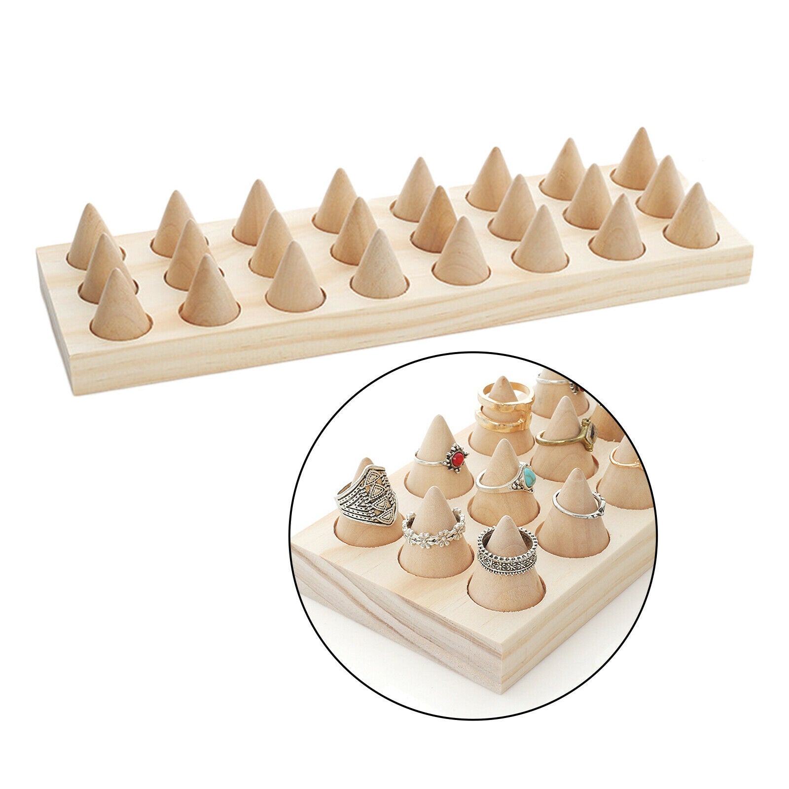 24 Fingers Natural Wood Rings Display Stands Showcase for Shows Decorative