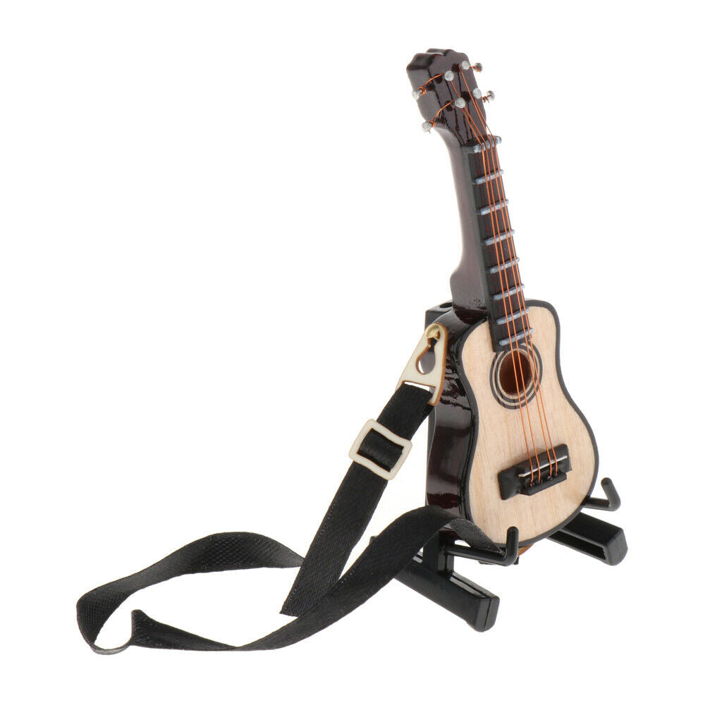 Handcrafts 1/12 Wooden Guitar with Stand and Storage Box Gift, Musical
