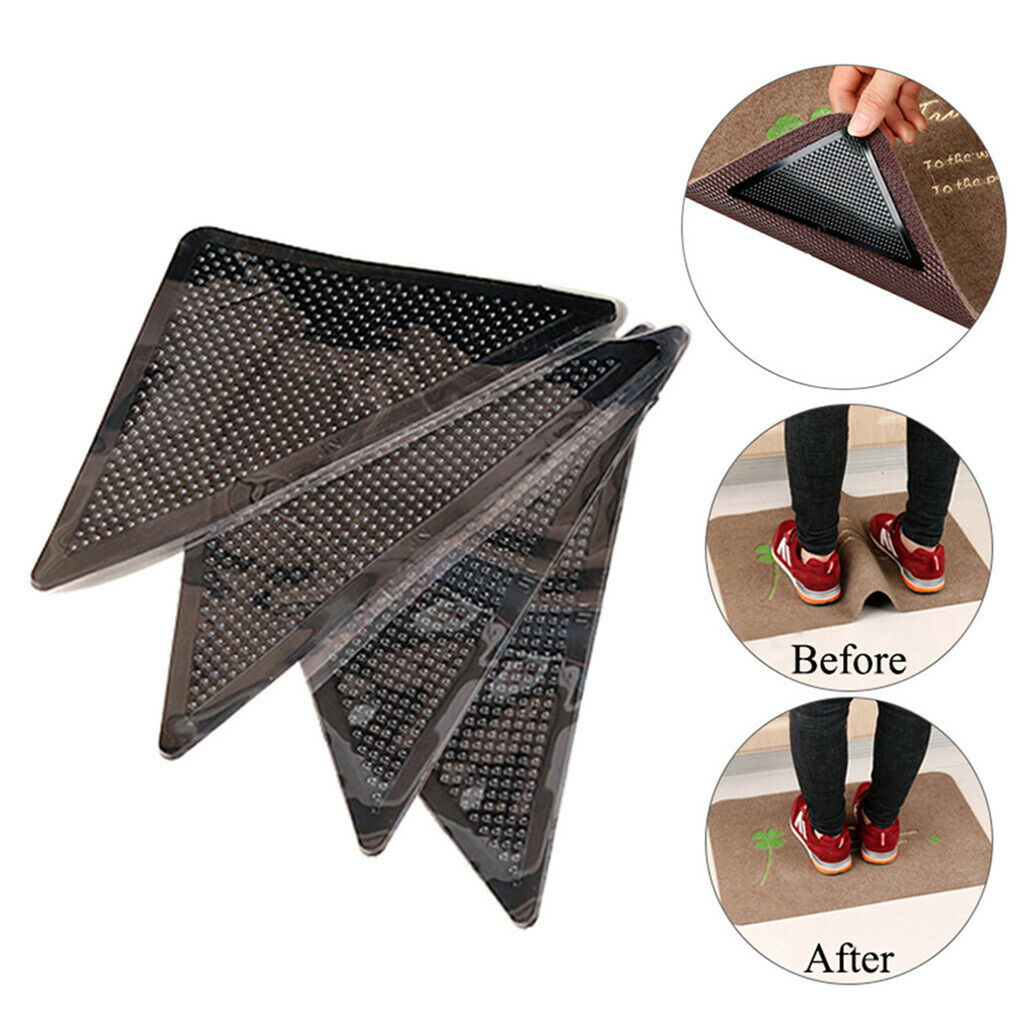 2X 4Pcs Reusable Rug Carpet Mat Curling Grippers Anti Slip Grip Skid Tape