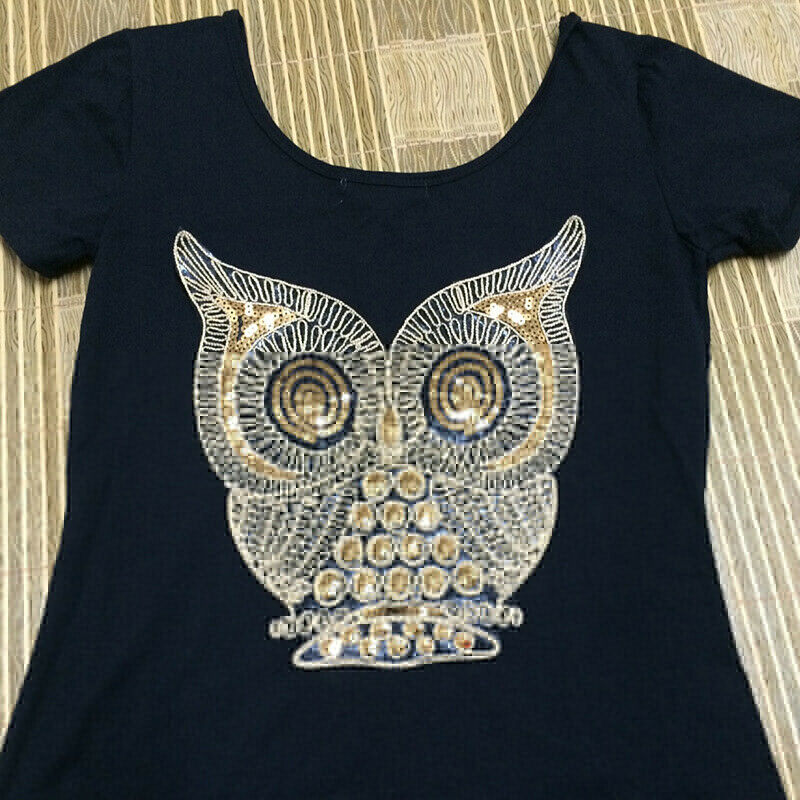 Owl Sequins Embroidered Patches Iron on Applique Animal Clothing Sewing Badge