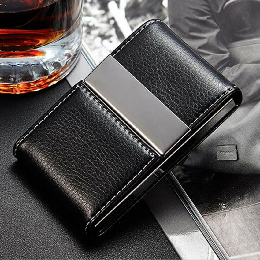 Big Capacity Leather Stainless Steel Business Name Card Holder Fashion Unisex