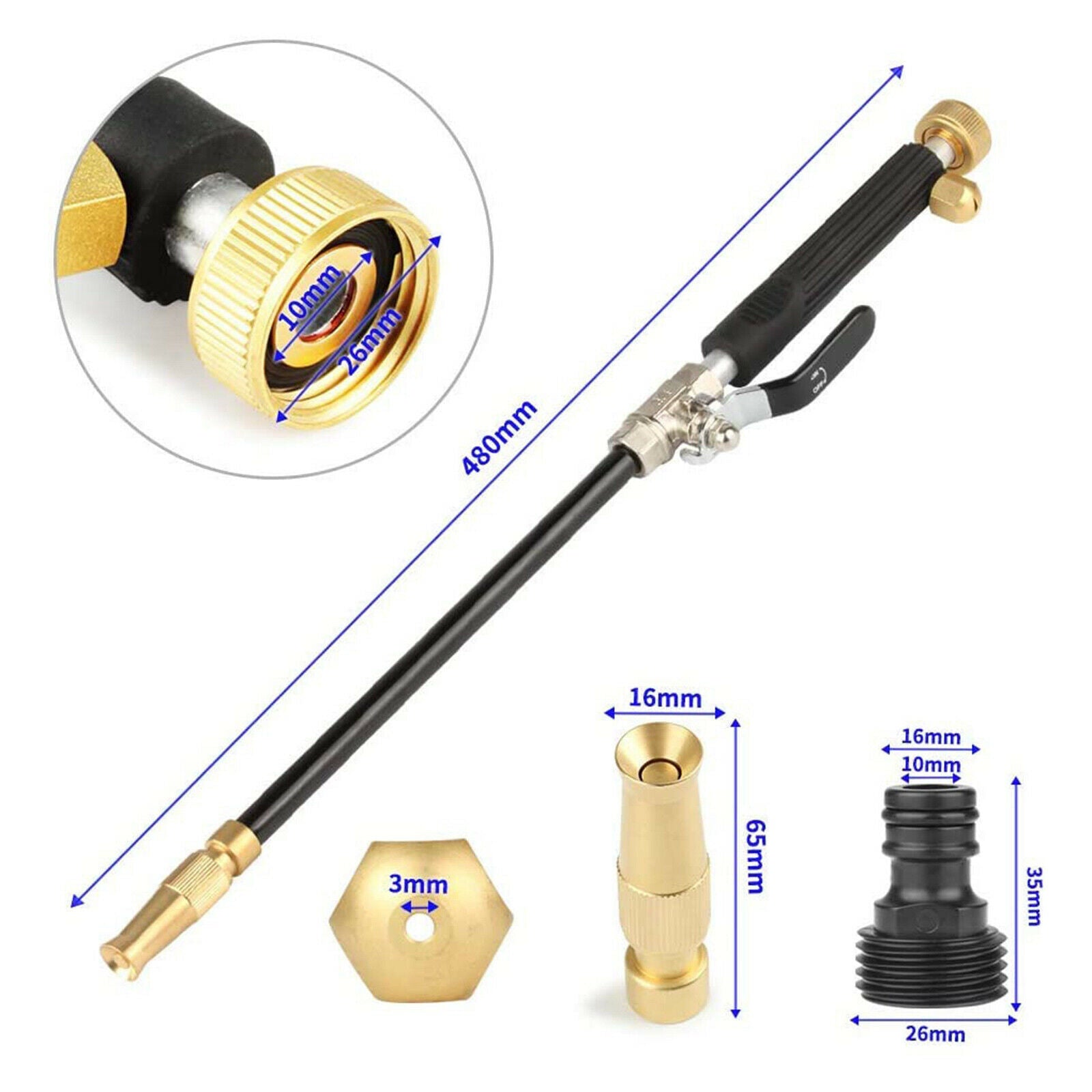 Hydro Jet Power Washer Wand Extension for Gutter Car Pet Cleaning Tool