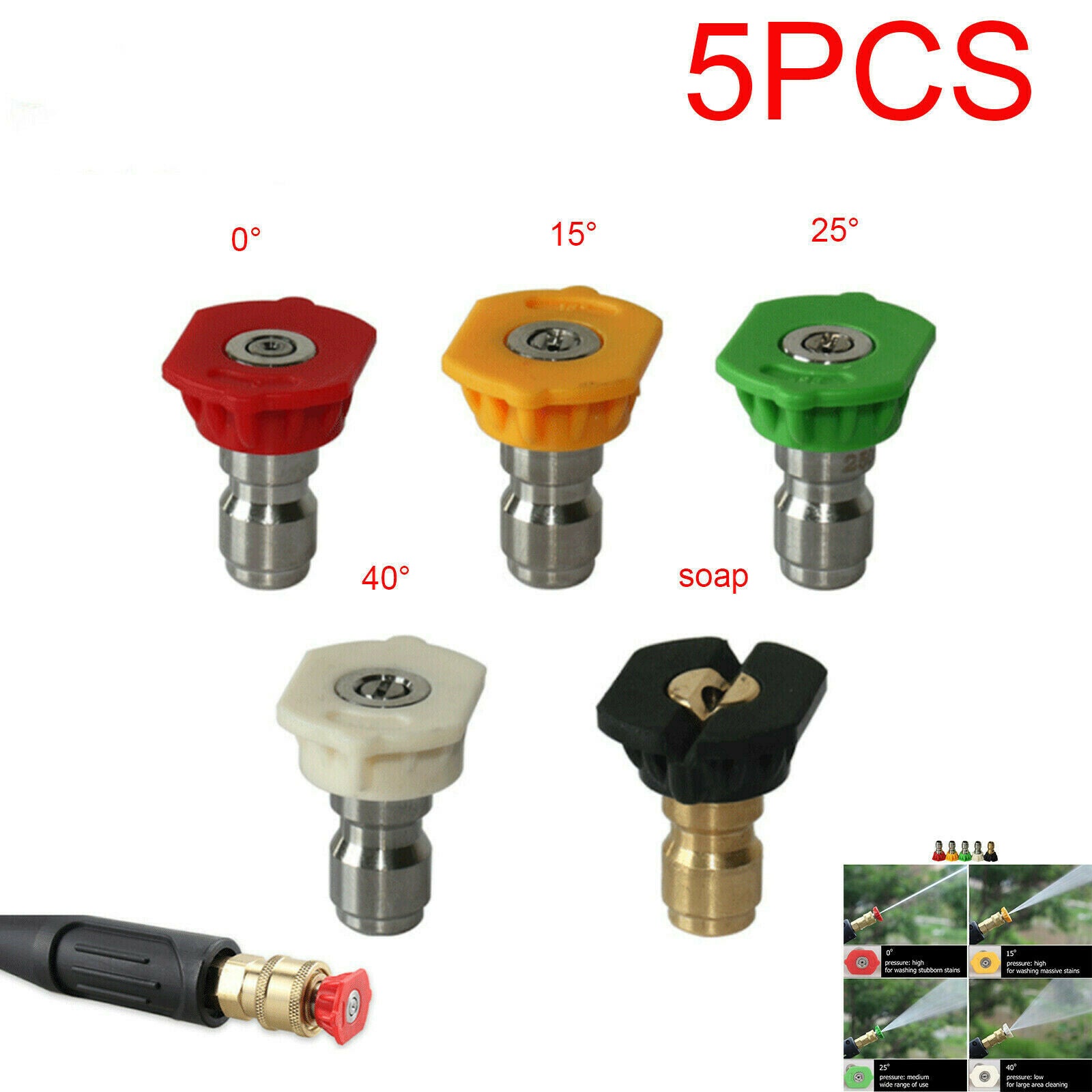 5PCS 1/4" Pressure Washer Spray Tips Nozzles High Power Kit Quick Connect Set