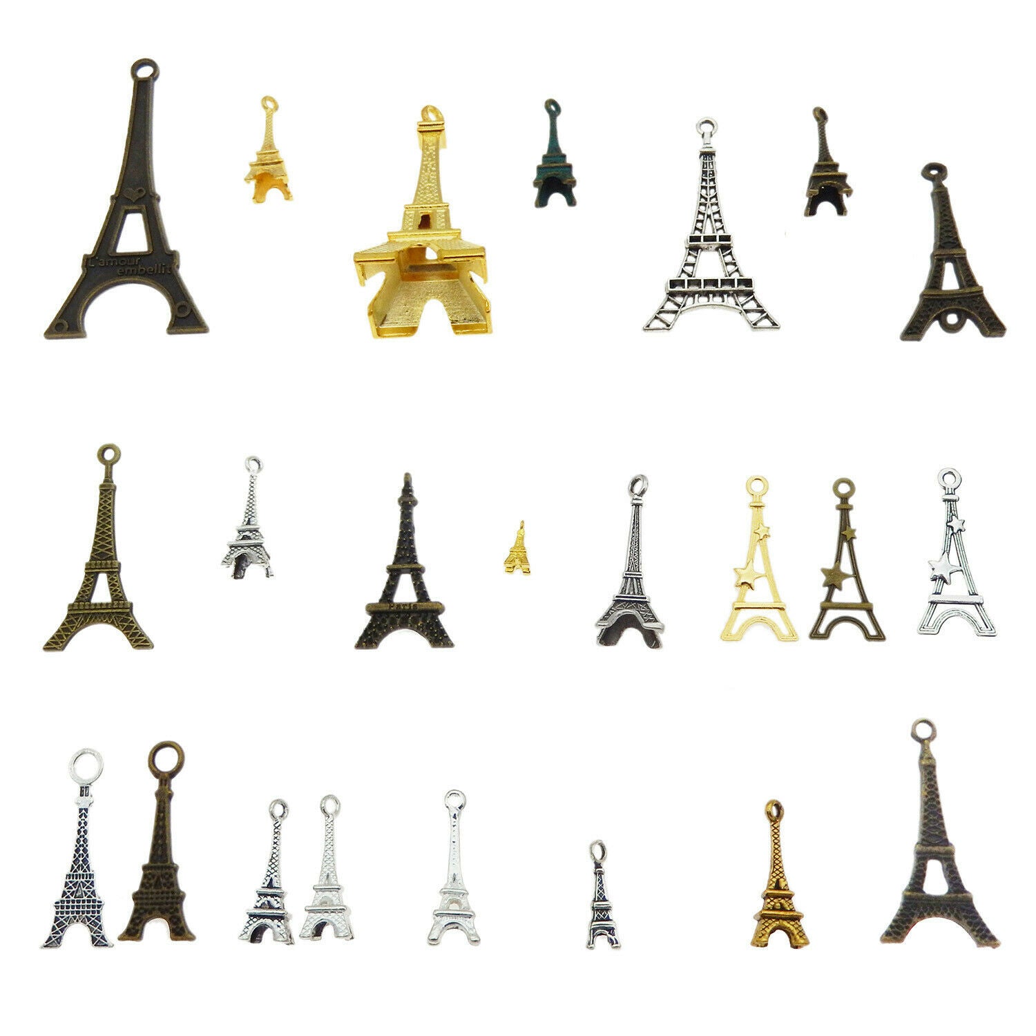 20 Mix Metal Alloy Eiffel Tower Charm Pendant DIY Jewelry Making Findings 1-5cm