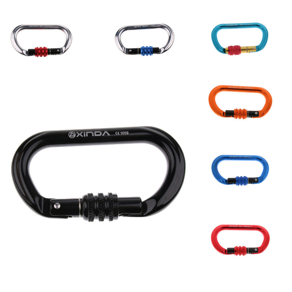 2pcs Climbing Carabiner Buckle Outdoor Screw Locking Carabiner 11.2cm Black