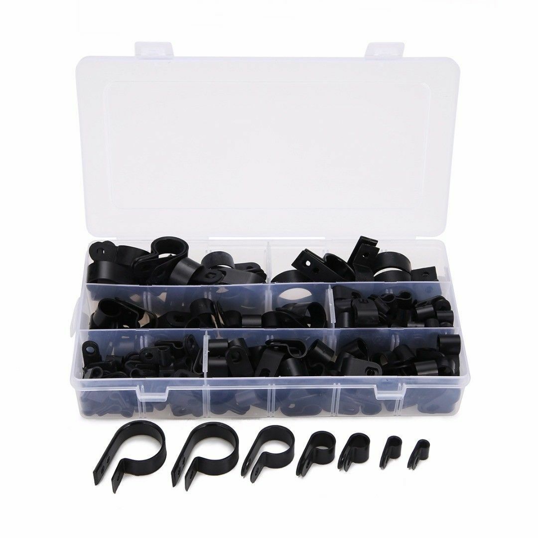 High Quality Black Nylon Plastic P Clips - Fasteners for Cable & Tubing 200pcs