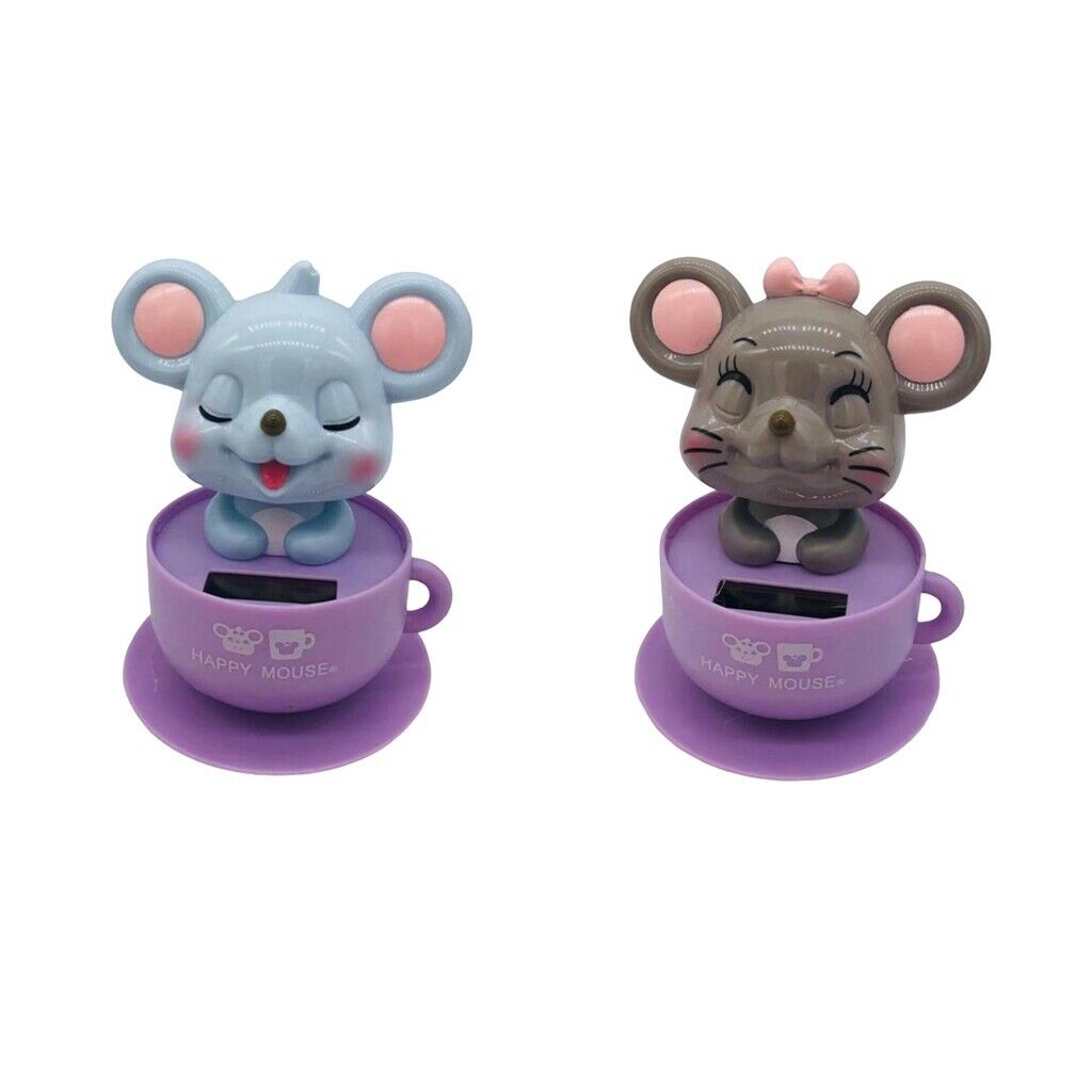 Set of 2 Solar Powered Shaking Rat Kids Ornament Crafts Addorable 10x10x11cm