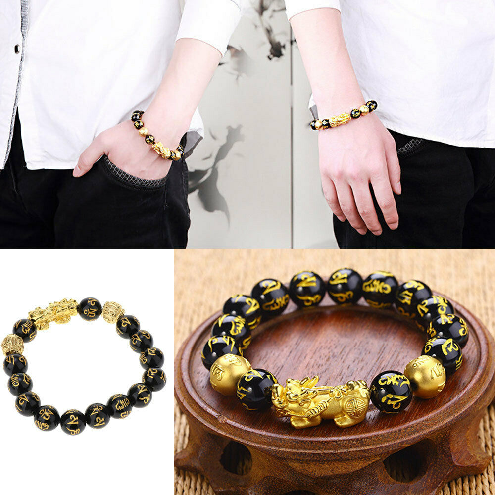 2x 12 mm Pi Xiu Obsidian bracelet ball bracelet crystal bead chain