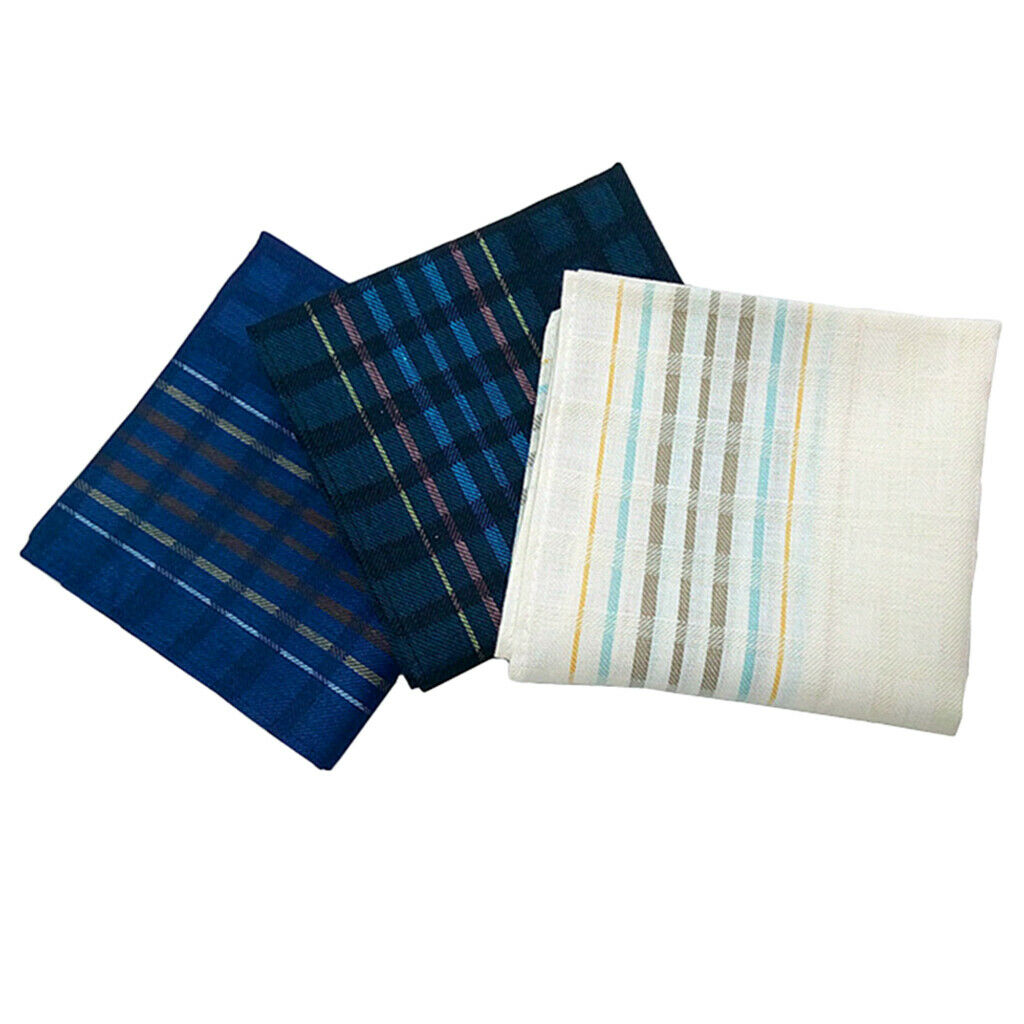 3x Men's Plaid Handkerchiefs 100% Cotton Party Pocket Square Hankies 16x16"