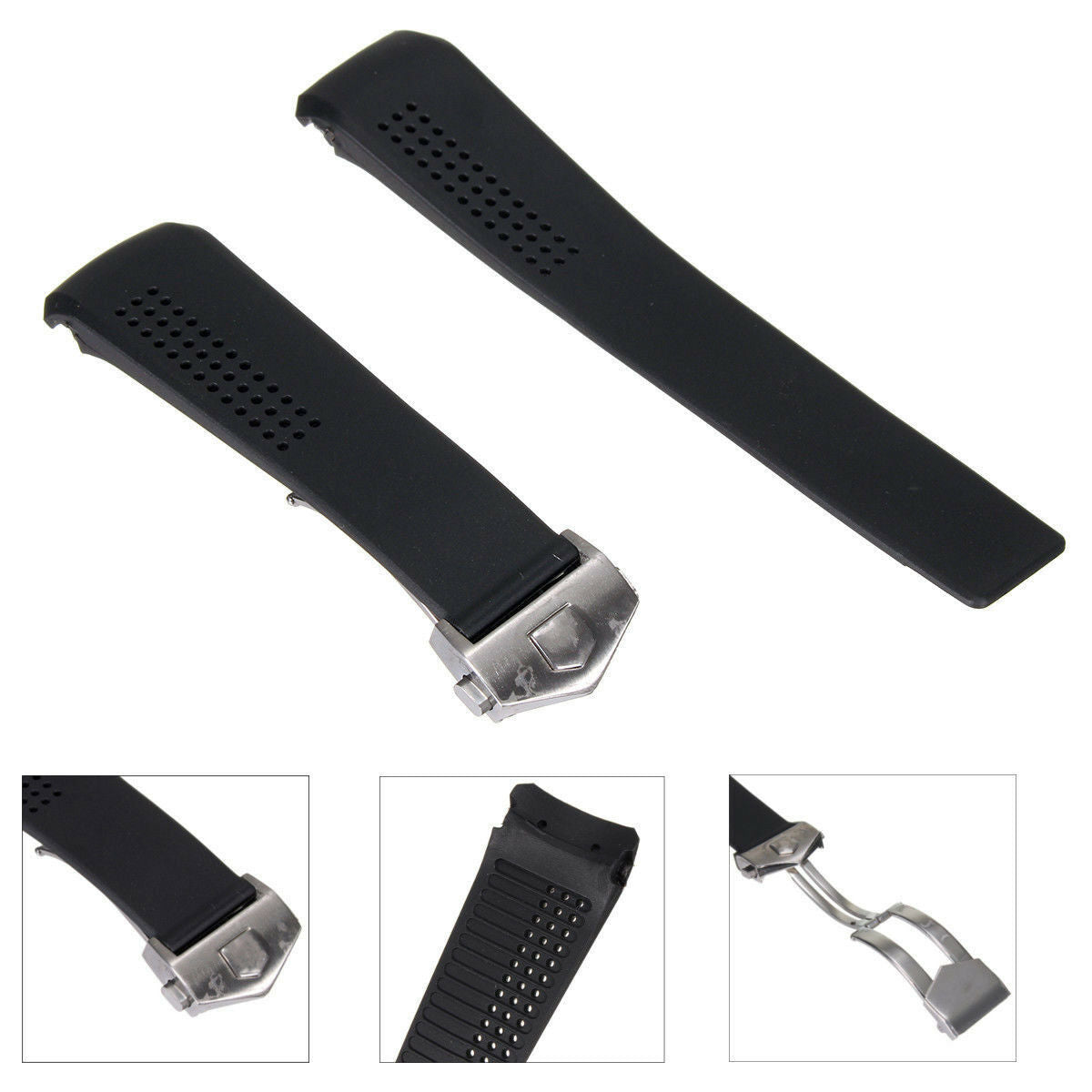 22mm Black Silicone Rubber Band Strap For TagHeuer Carrera With Buckle
