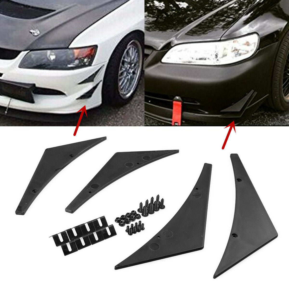 4 Pcs Front Bumper Splitter Fins Valance Chin Body Spoiler Canards Universal Fit