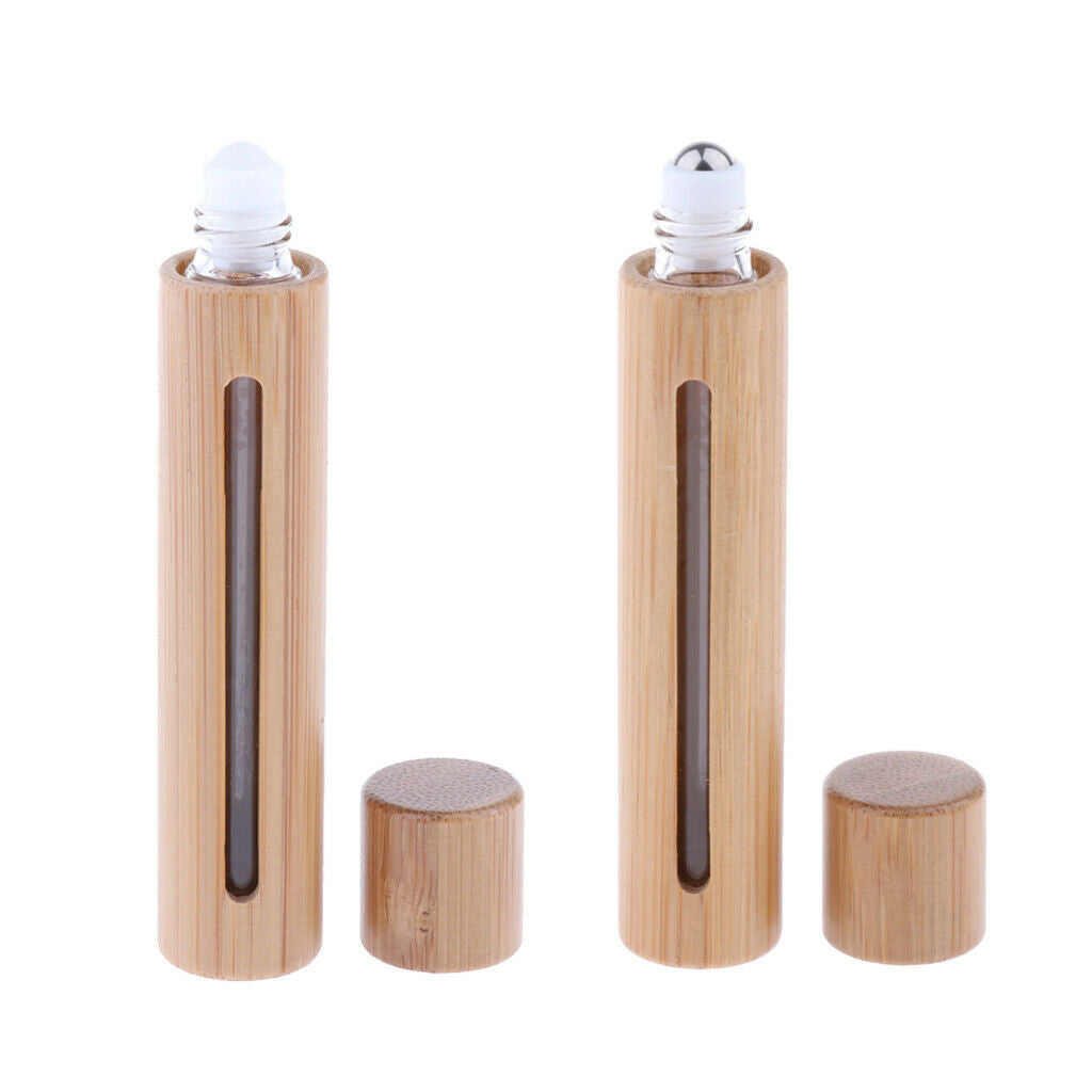 2 Pieces Empty Bamboo Roller Bottles Case Holder Essential Oil Container
