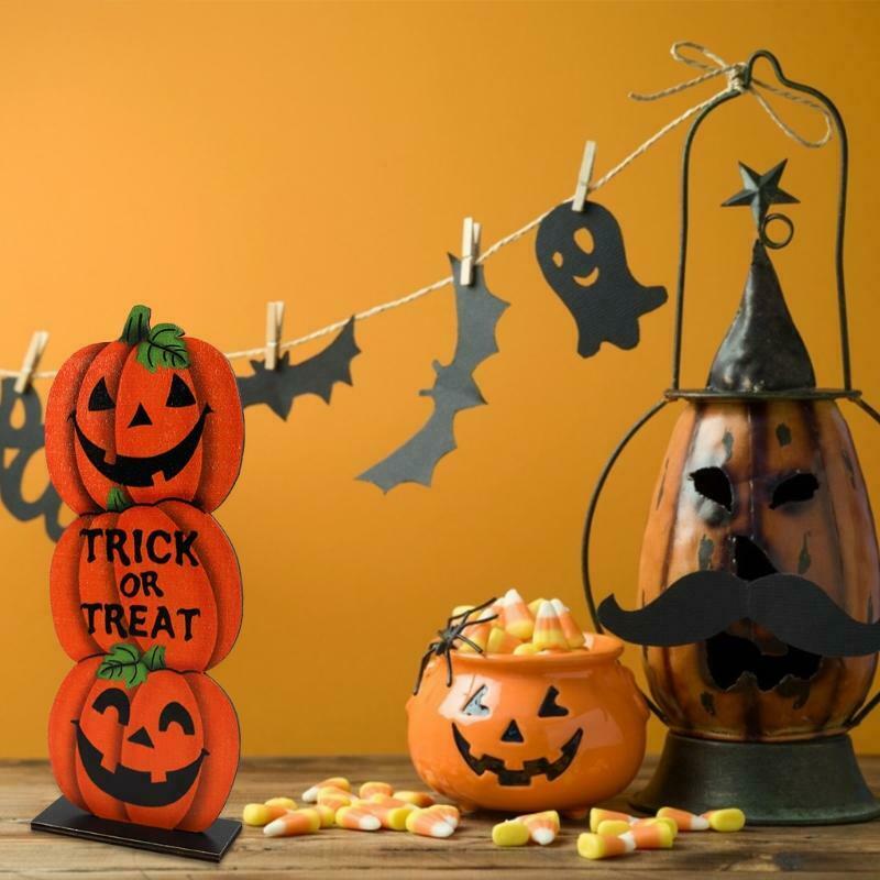 Halloween 3 Pumpkins "Trick or Treat" Wooden Desktop Ornaments Creative Decor