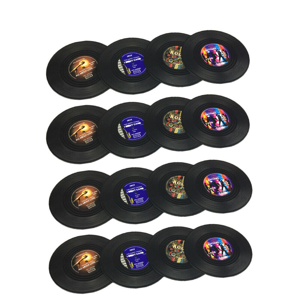 Set of 16, Drink Cup Mat Silicone Coaster Black Vinyl Record 10cm Gift