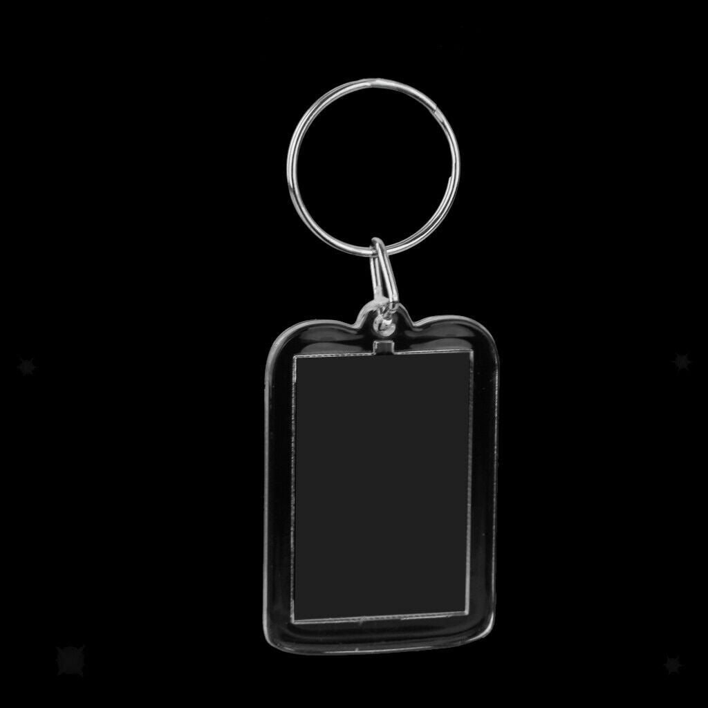 Lots 100 Rectangular Photo Frame Key Ring Keychain DIY Transparent Clear