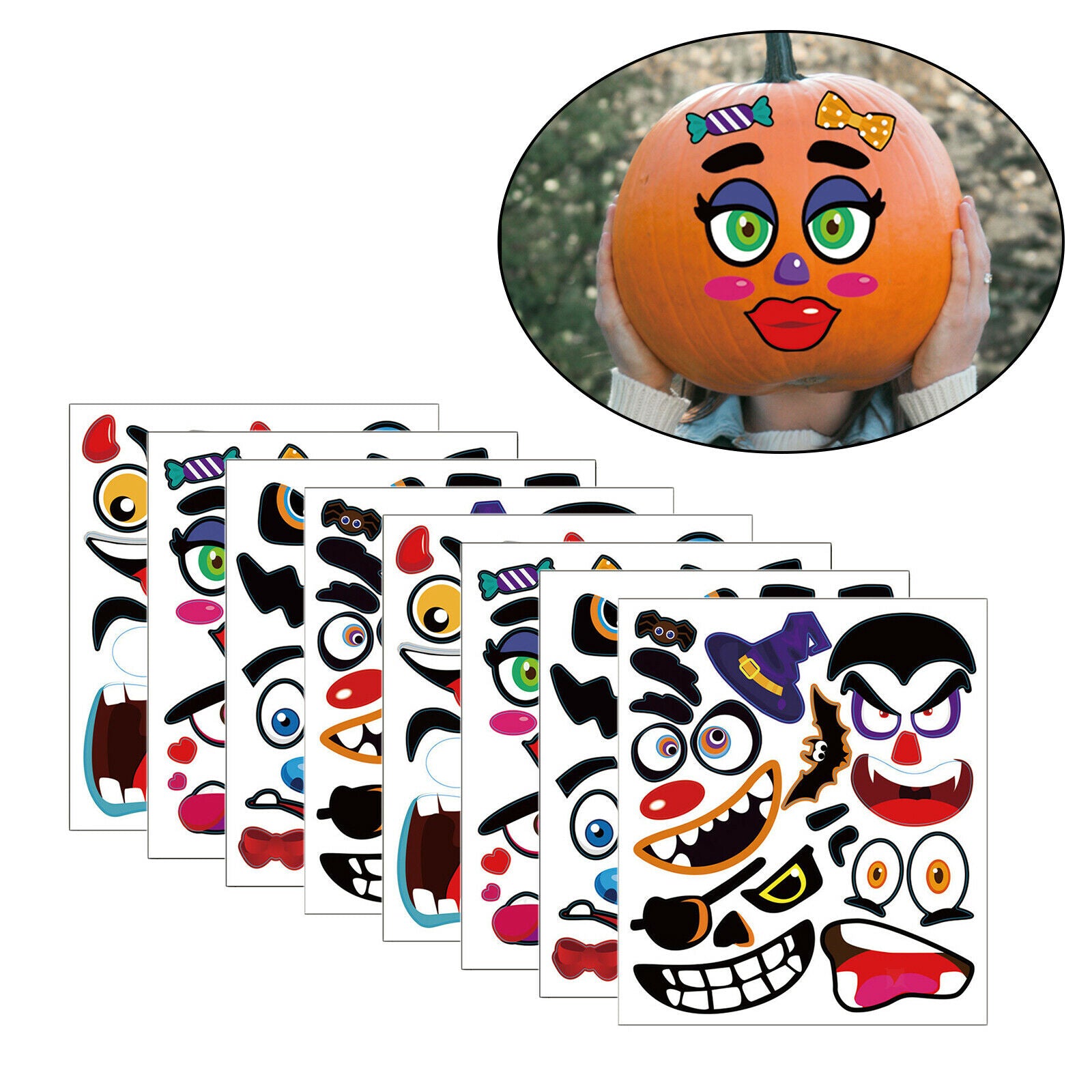 8-Pack Halloween Stickers for Pumpkin Kids Adults Party Supplies Decorations