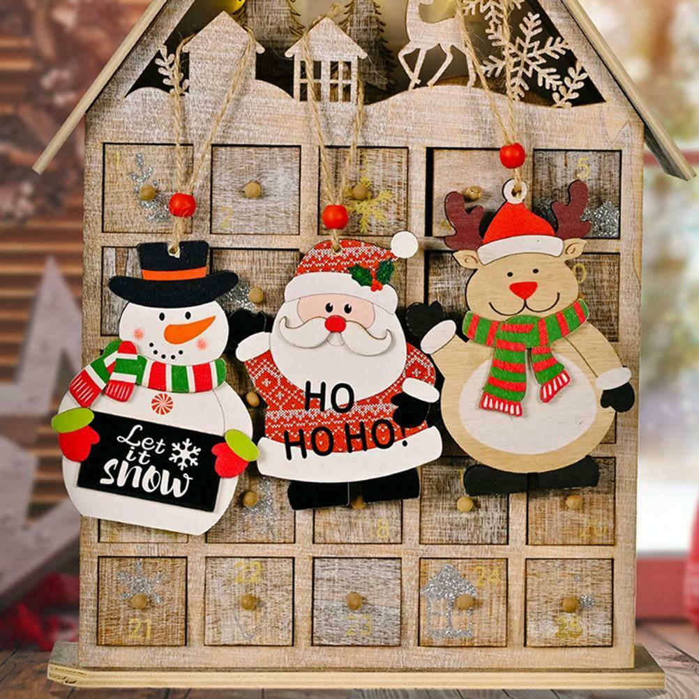 3Pcs Christmas Printing Wooden Pendant Christmas Tree Window Table Decorations