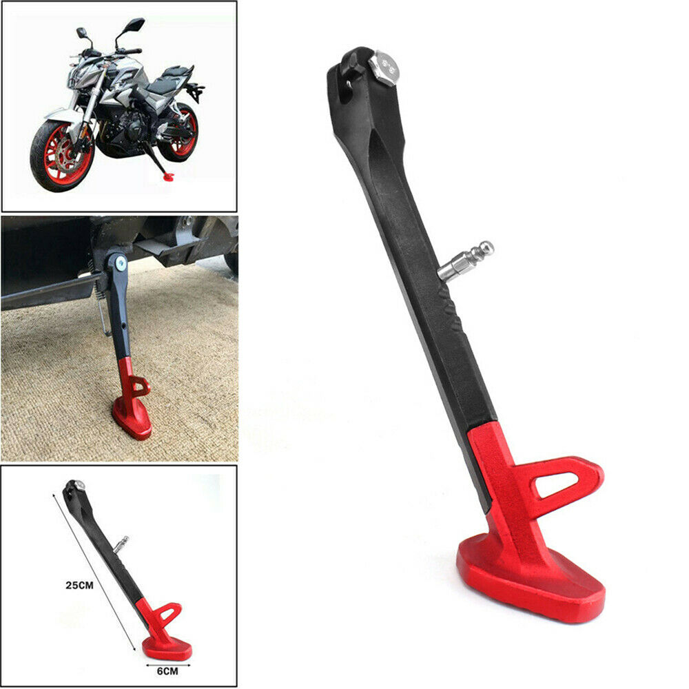 Black & Red Motorcycle Single Side Stand Leg Kickstand CNC Alloy 25CM Universal