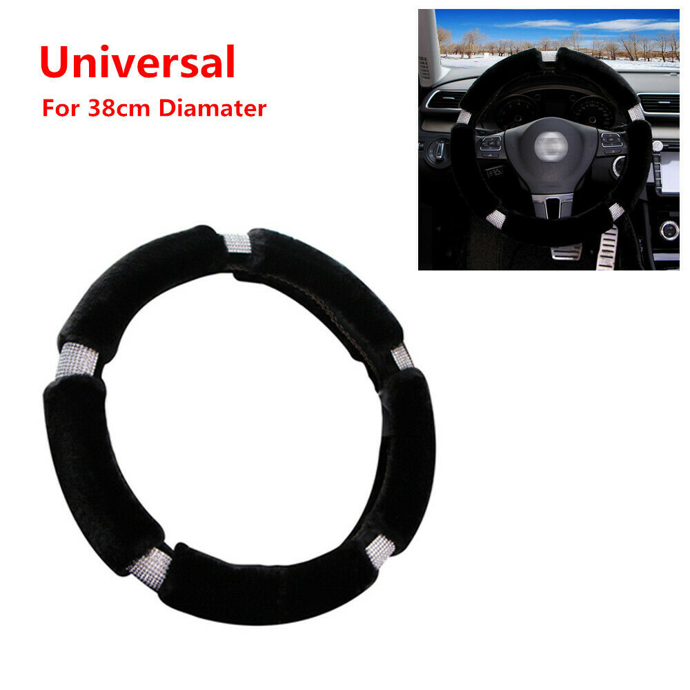 Black 38CM Car SUV Steering Wheel Cover Winter Fur Wool Furry Fluffy Thick Warm