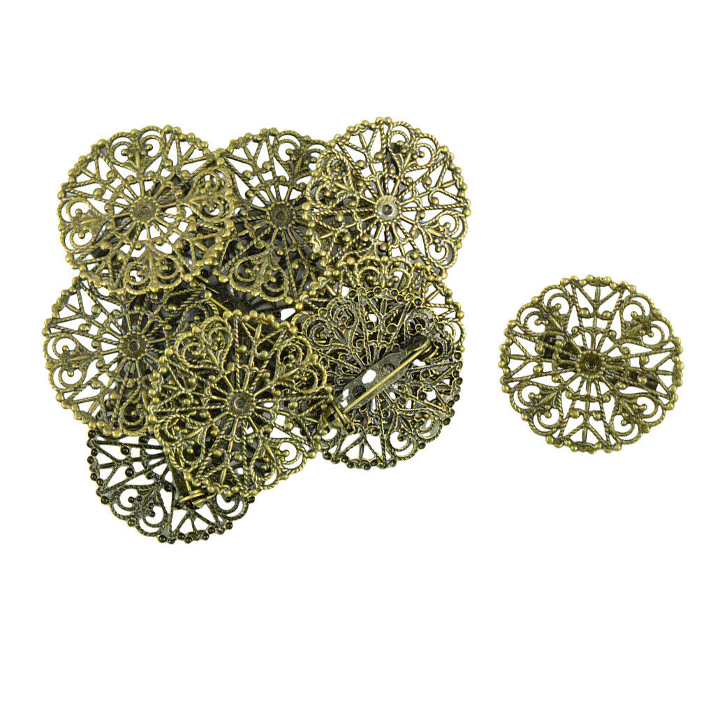 10 Pieces Filigree Blank Flower Brooch Lapel Pin Settings