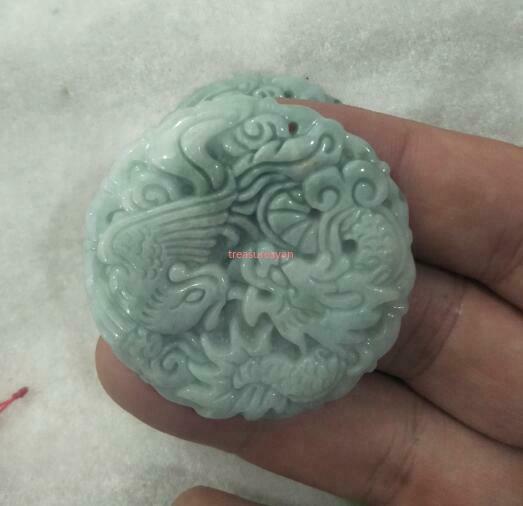 Certified Lavender Green Natural A Jade jadeite pendant Dragon Phoenix é¾™å‡¤