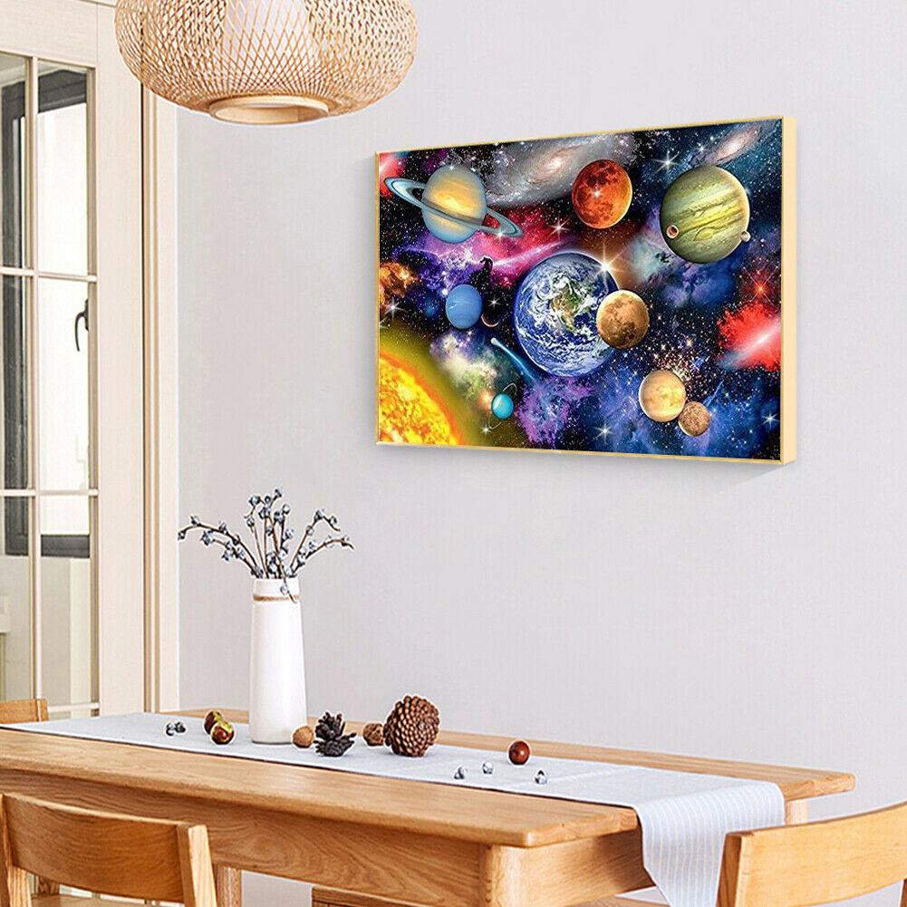 Nine Planets DIY Painting By Numbers Kit Oil Art on Canvas Wall Picture  @