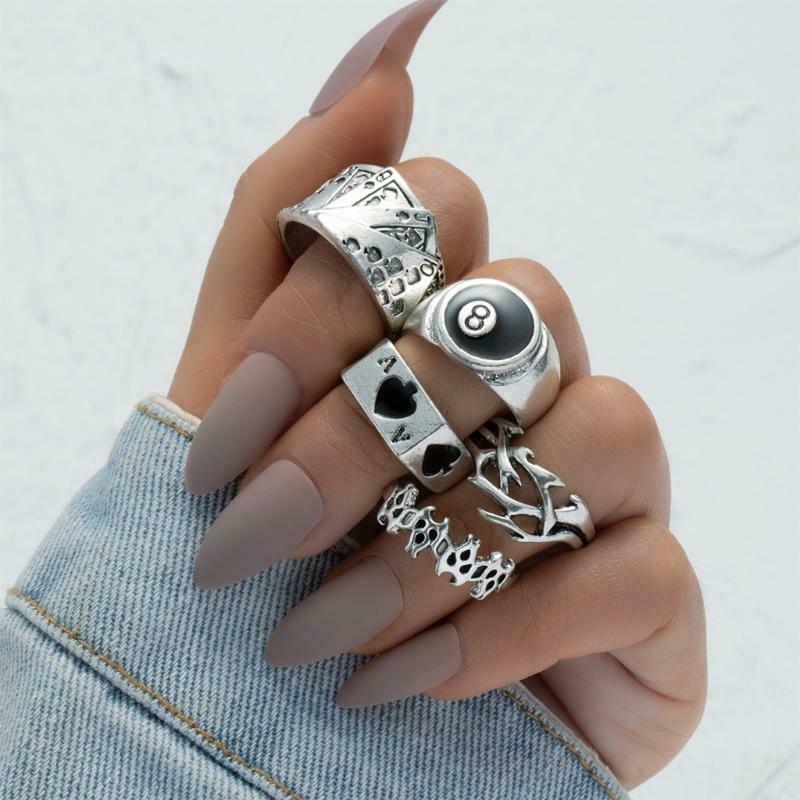 5 Pieces Unique Design Billiards Ring for Men Playing Poker Card Engagement Ring