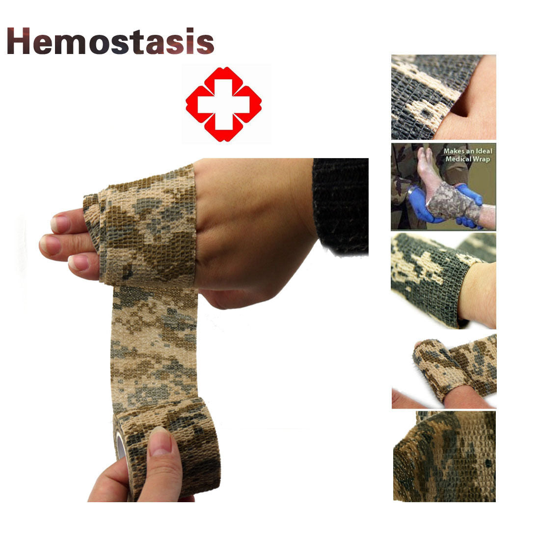 Wholesale 5pcs X Waterproof 5CMx4.5M Desert Camouflage Hunting Stealth Tape