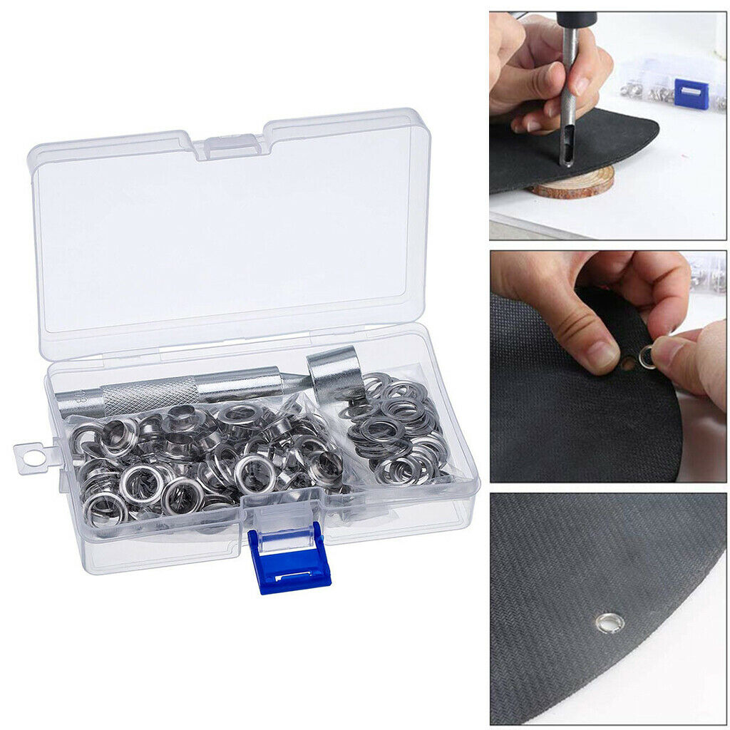 100 Sets Grommet Setting Tool & Storage Box Eyelet Kit for Canvas Leather