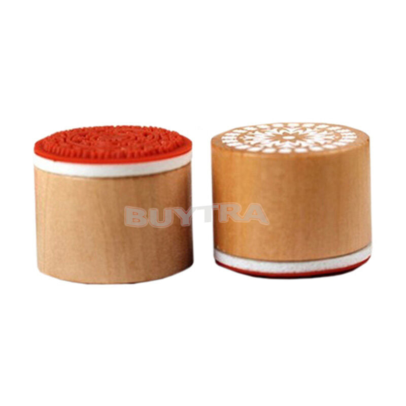 6X Assorted Wooden Rubber Stamp Round Shape Handwriting Floral Flower Cra C SJ