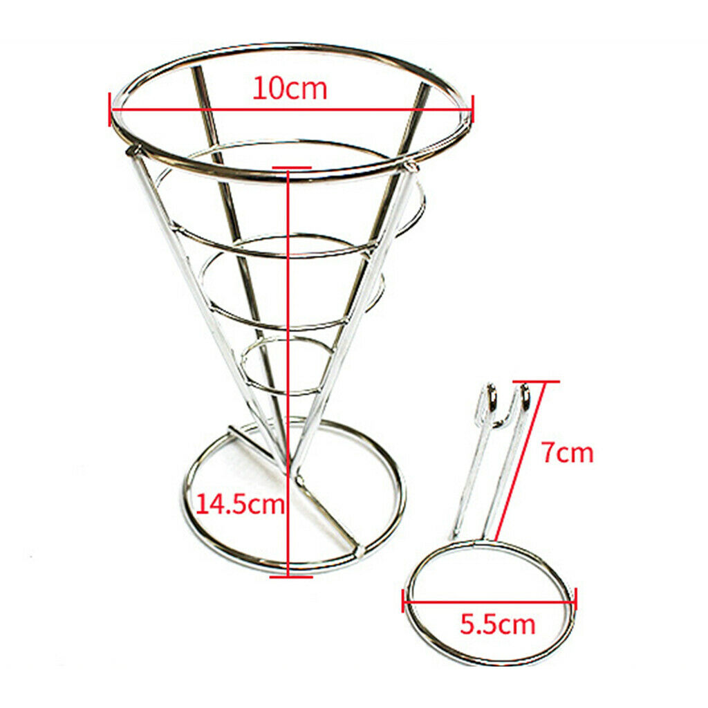 Stainless French Fry Stand Cone Basket Holder with Dip Bowl for Chips Snack