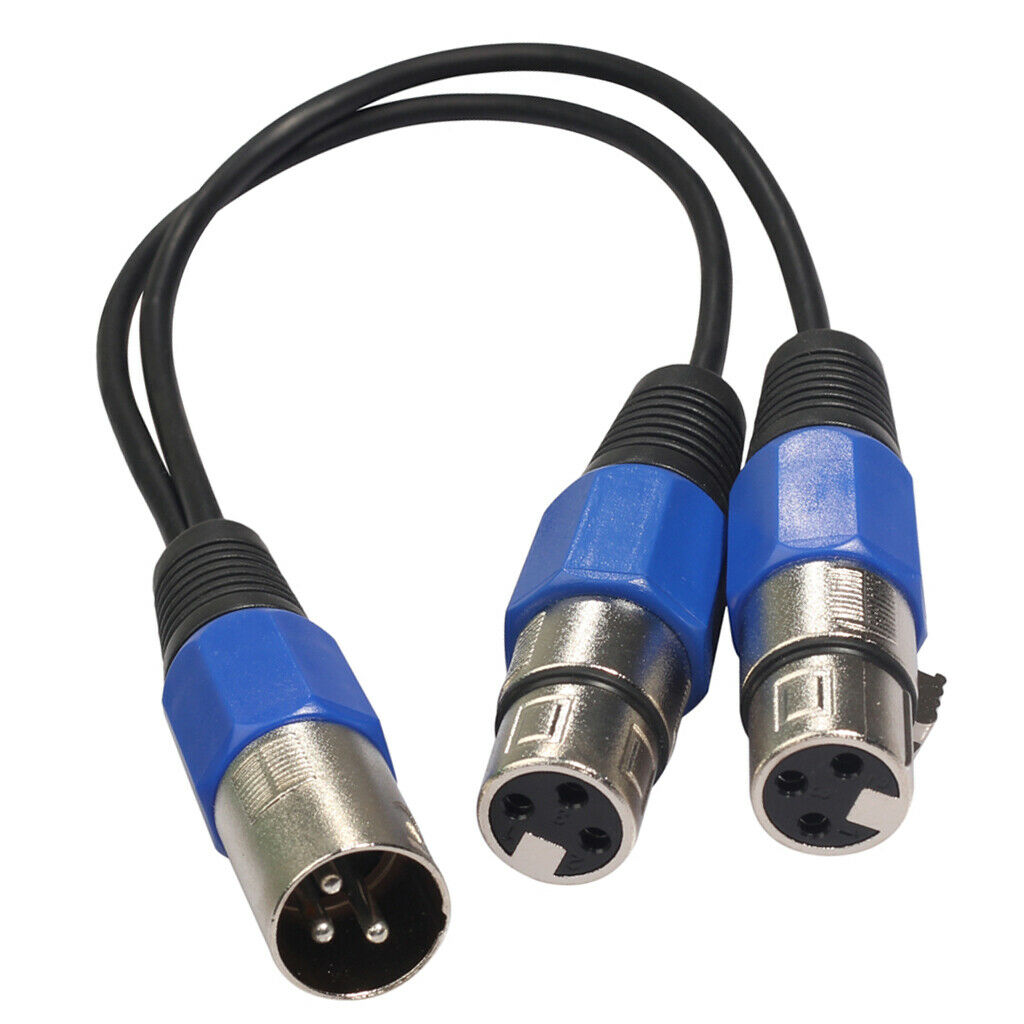3-pin XLR plug to two DJ cable adapters with 2 sockets and Y-splitter
