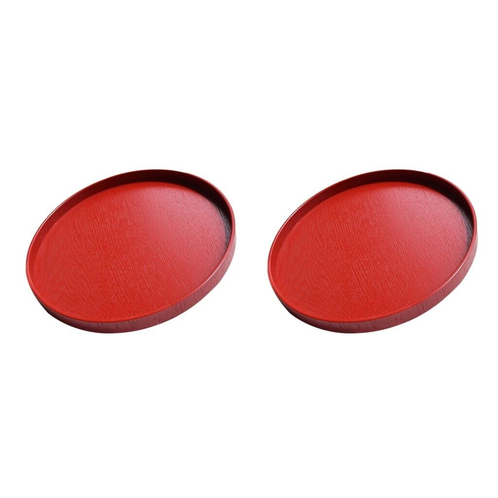 2pcs Red Round Wooden Plate