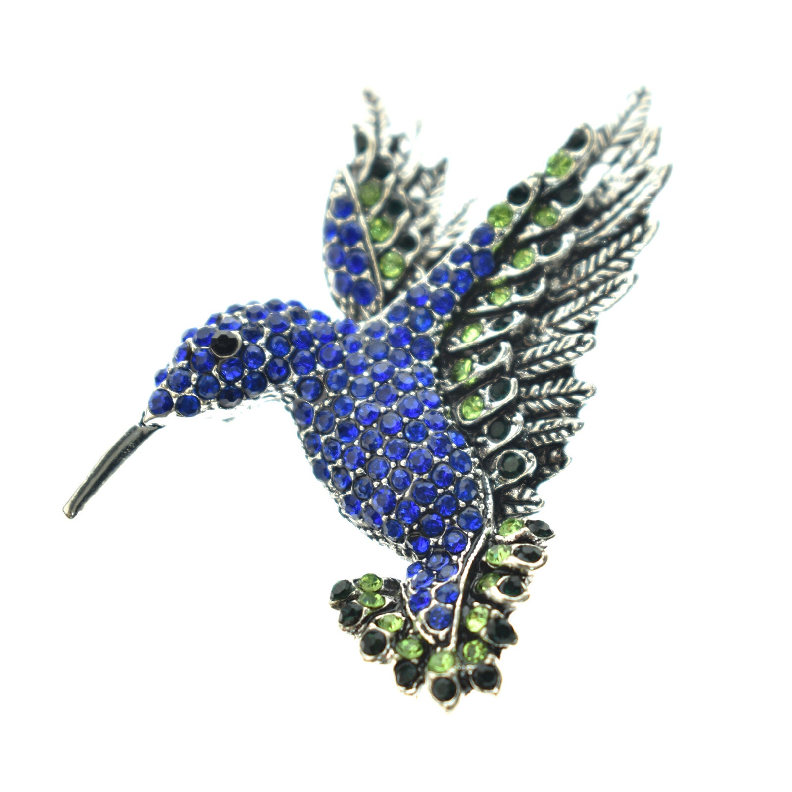 Luxury Handcrafted Rhinestone Blue Green Hummingbird Brooch Pin Jewelry Gift