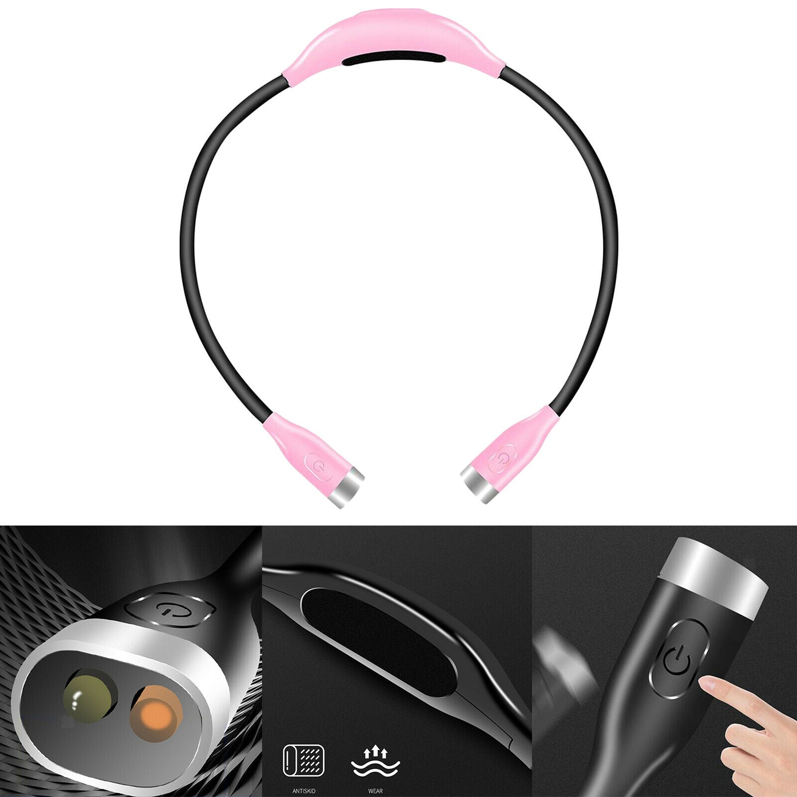 Hands Free Reading Book Light Over Neck Rechargeable Neckband Bed Lamp Pink