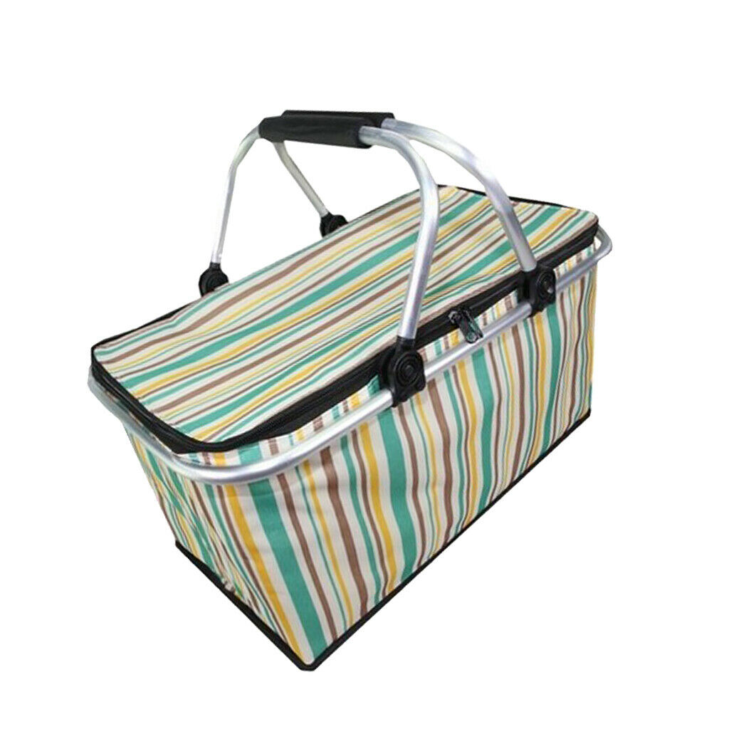 Large Insulated Lunch Box Thermal Cooler Picnic Storage Bag Yellow Stripes