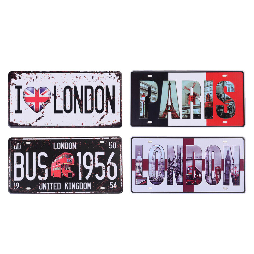 Set of 4 Plaque Metal Rustic Wall Poster Tinpalte for Cafe Bar Bedroom