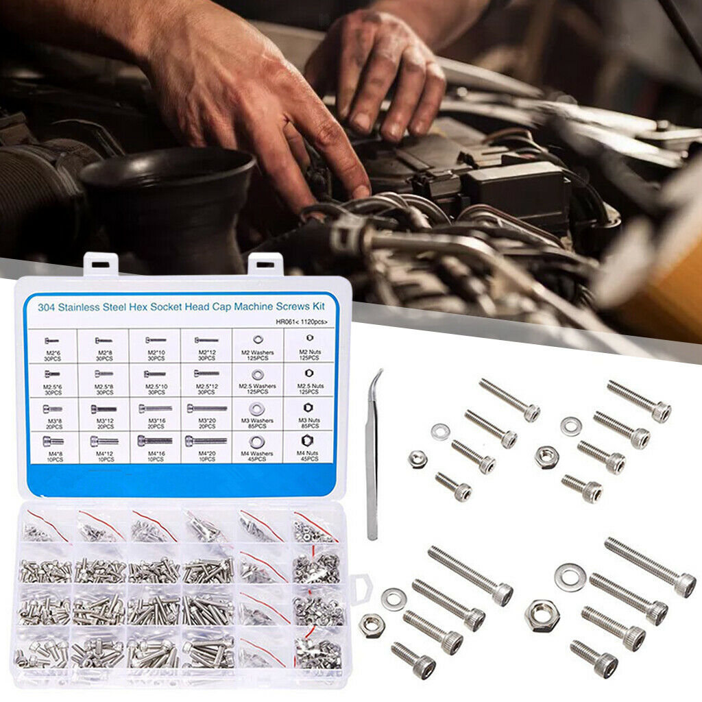 1120pcs M2 M2.5 M3 M4 Hex Socket Head Round with Wrenches Tweezers