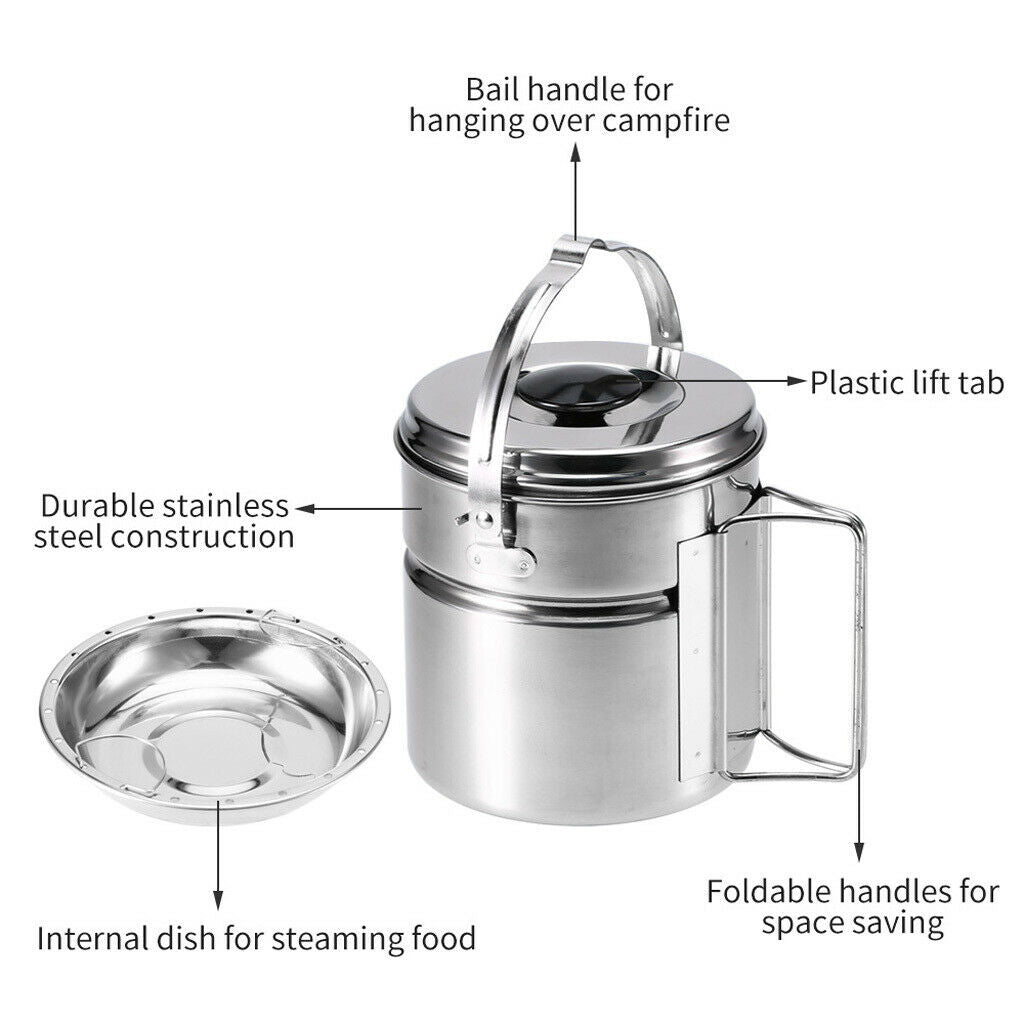 Small Outdoor Camping Hanging Pot Boil Water Cookware with Lid and Handle